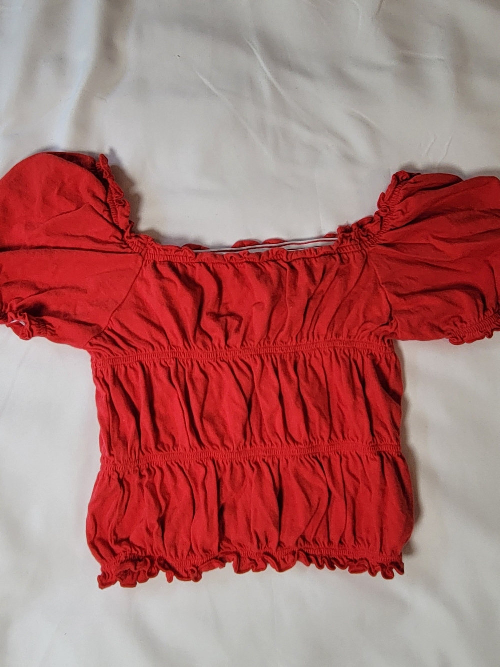 GAP Red Smocked Off-Shoulder Crop Top- Size M